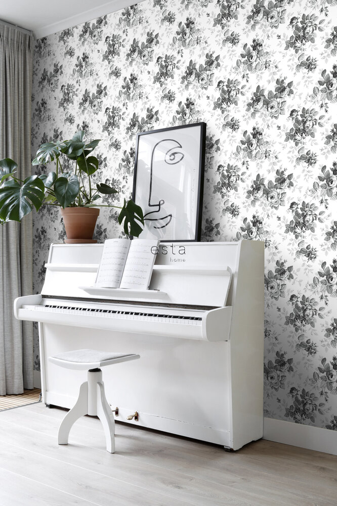 Esta Home Bloemen 138112 (incl. Gratis Lijm*) Zwart Wit