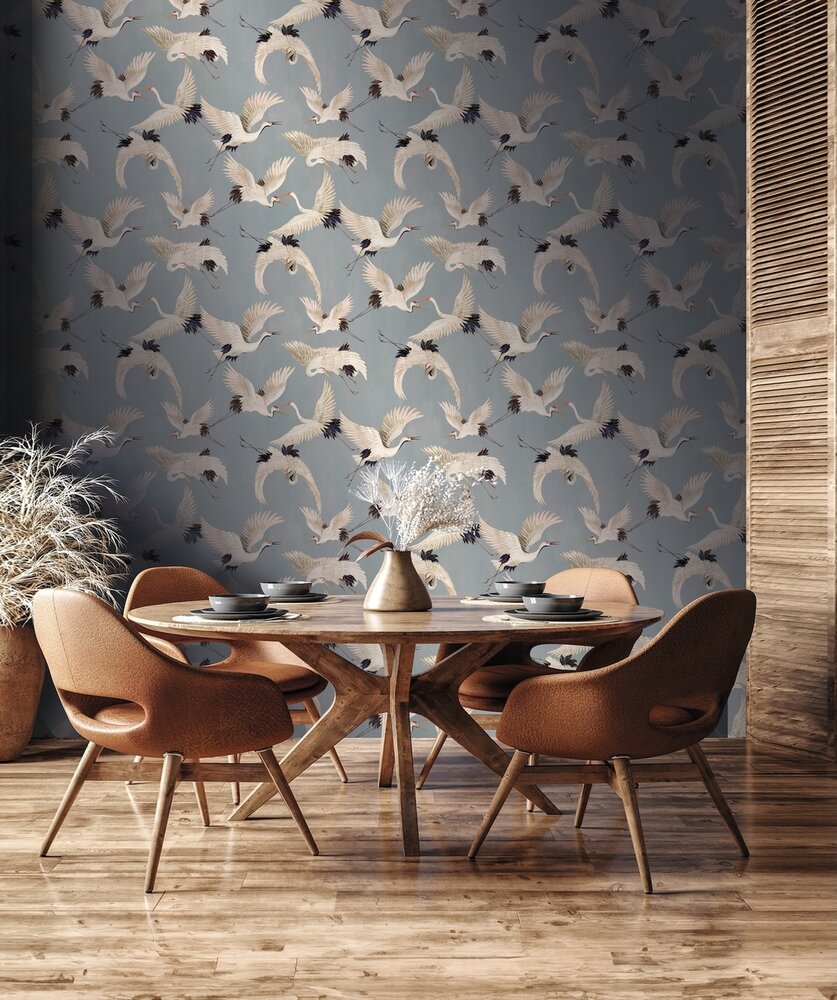 HookedOnWalls MARTA CORTESE CRANES 37821 Blauw / Wit (incl. Gratis Lijm*)