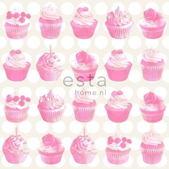 Everybody Bonjour behang 138723 - Wit - Roze Behang