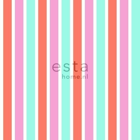 Everybody Bonjour behang 138704 - Turquoise - Roze - Rood Behang