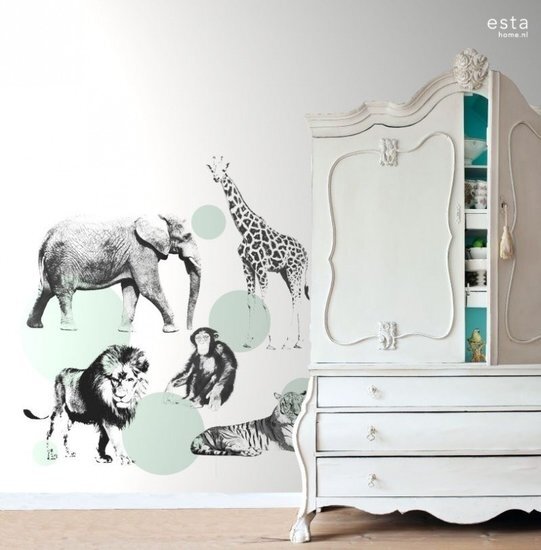 Everybody Bonjour PhotowallXL Dieren 158704 - Zwart - Wit - Groen Behang