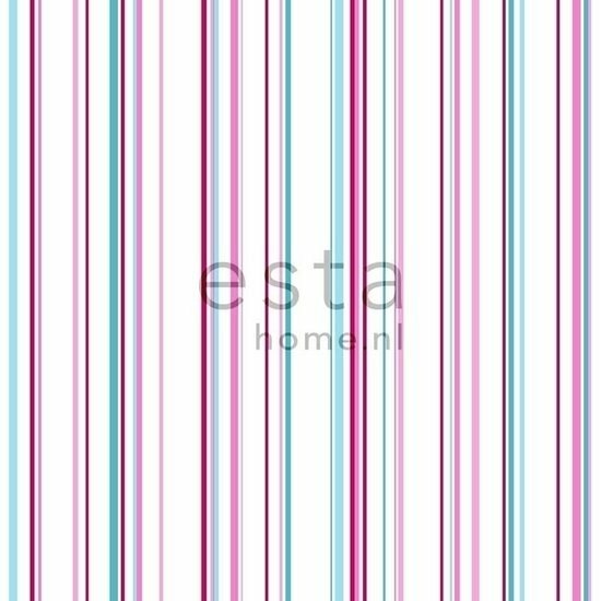 Esta StripesXL 115725 - Turquoise - Roze Behang