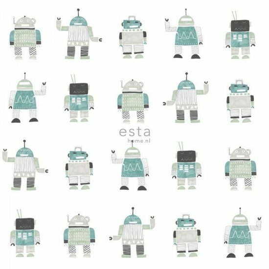 Esta Little Bandits 138938 - Groen - Blauw Behang