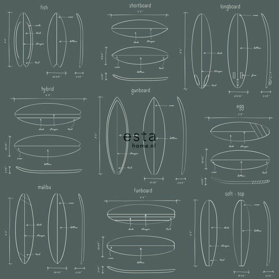 Esta Regatta Crew - Surf Edition 128870 - Groen - Blauw Behang