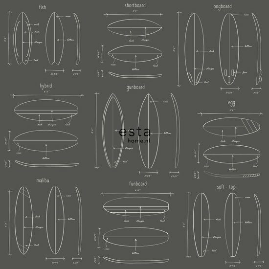 Esta Regatta Crew - Surf Edition 128872 - Zwart - Grijs Behang