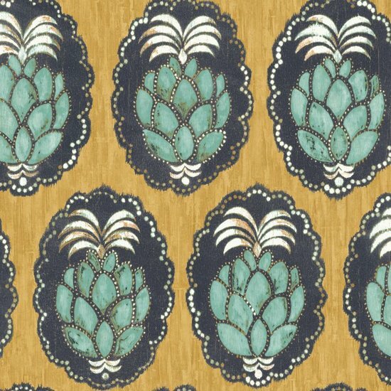 Casadeco Cuba CBBA84352323 - Blauw / Geel Behang