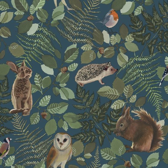 Esta Home Forest Friends Blauw Groen 139250 - Groen - Blauw Behang