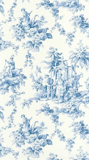 Casadeco Les Belles Toiles De Jouy LBTJ87936719 - Blauw / Wit Behang
