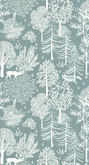 Caselio La Foret FRT102936033 - Wit / Blauw Behang