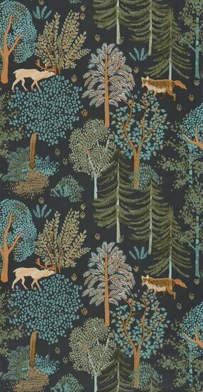 Caselio La Foret FRT102937940 - Groen / Zwart Behang