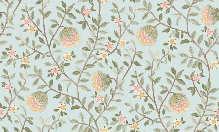 Dutch Wallcoverings Botanique B199-74D / B19974D blauw - roze Behang