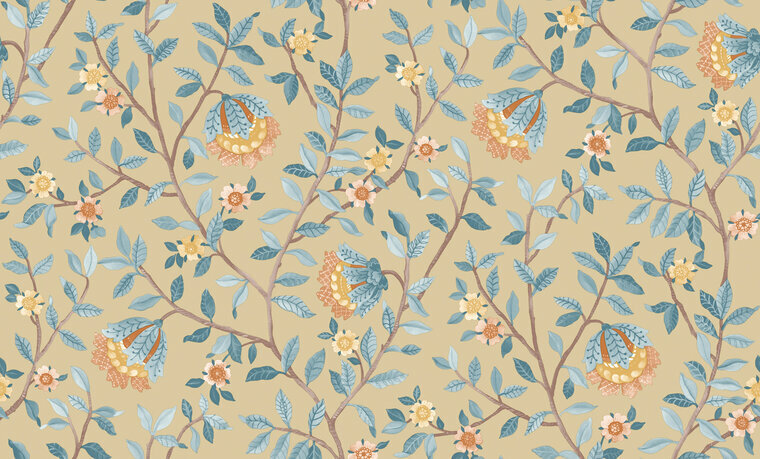 Dutch Wallcoverings Botanique B199-92D / B19992D beige - blauw Behang