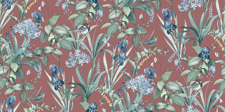 Dutch Wallcoverings Botanique M647-90D /M64790D rood - groen Behang
