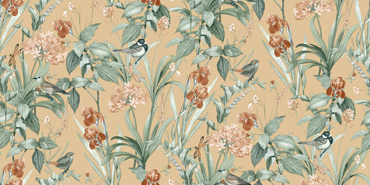 Dutch Wallcoverings Botanique M647-92D / M64792D beige - groen Behang