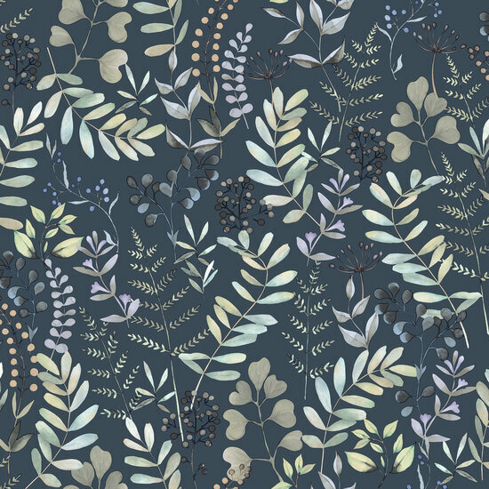 Dutch Wallcoverings Botanique M685-01 / M68501 zwart - groen Behang