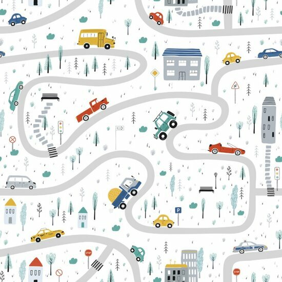 Noordwand Kids Walls Little Adventures 45844 Grijs - Groen - Geel - Rood Behang