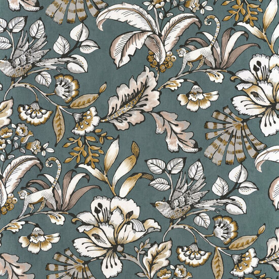 Casamance Ceylan 74522654 - Grijs / Blauw Behang