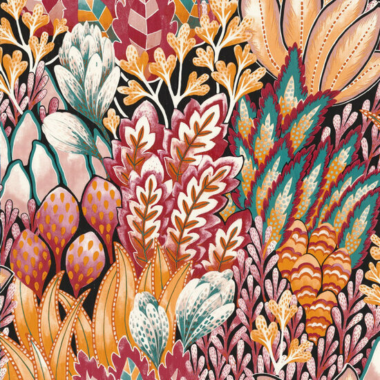 Casamance Karabane 75162754 - Roze / Zwart Behang