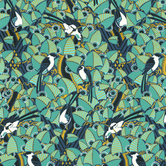 Casamance Printemps Viennois 74782876 - Blauw / Geel Behang