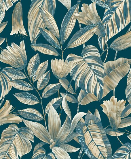 HookedOnWalls GINKGO IKEBANA 21911 Blauw Behang