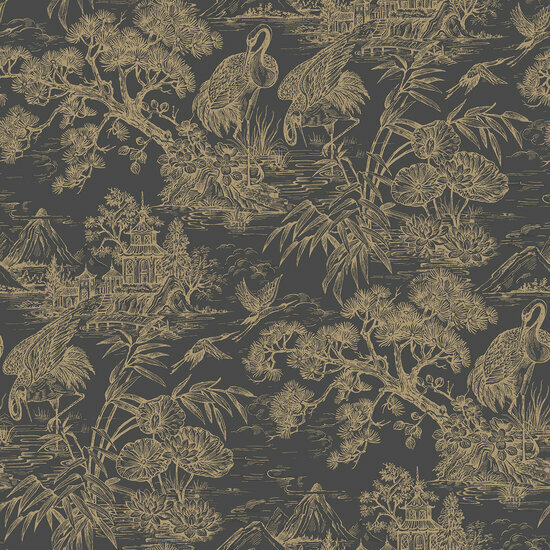 Dutch First Class Arboretum 91701 Zwart / Goud Behang