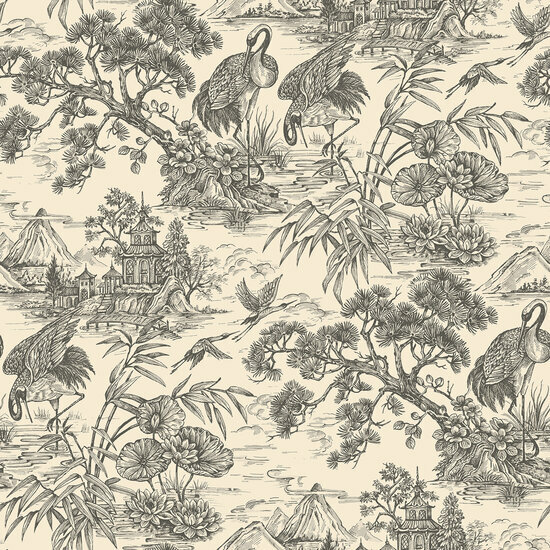Dutch First Class Arboretum 91703 Zwart / creme Behang