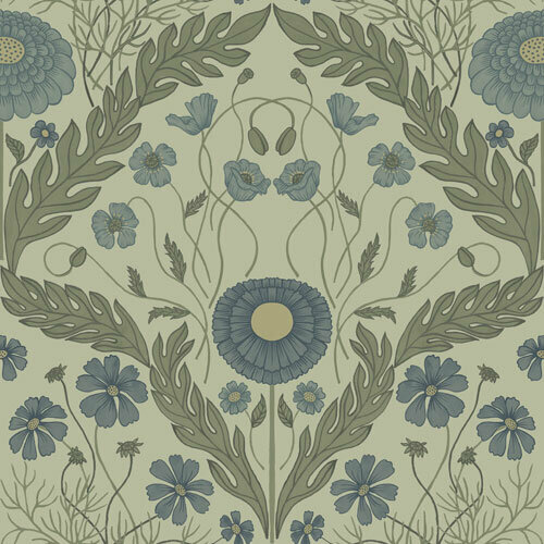 Dutch First Class Midbec Blomstermala 51001 - Blauw / Groen Behang