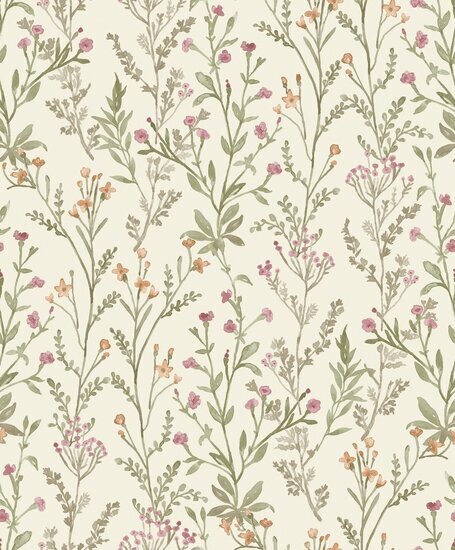 HookedOnWalls BLOMKVIST LILLY 29142 Cr&egrave;me / Groen Behang