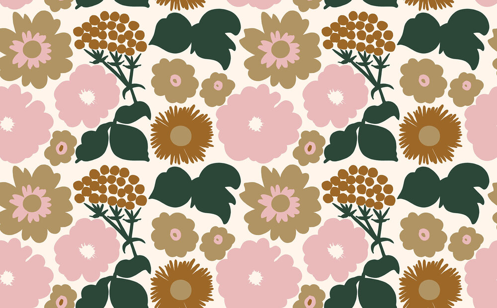 HookedOnWalls Marimekko Volume 07 (incl. Gratis Lijm*) 25930 Groen / Cr&egrave;me / Beige / Roze