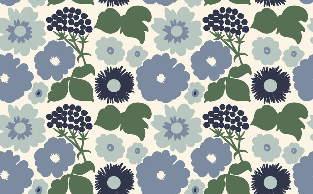 HookedOnWalls Marimekko Volume 07 (incl. Gratis Lijm*) 25931 Blauw / Groen / Cr&egrave;me