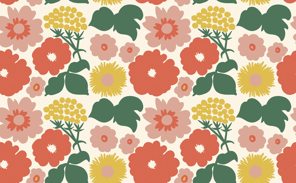 HookedOnWalls Marimekko Volume 07 (incl. Gratis Lijm*) 25932 Oranje / Groen / Roze / Cr&egrave;me / Geel