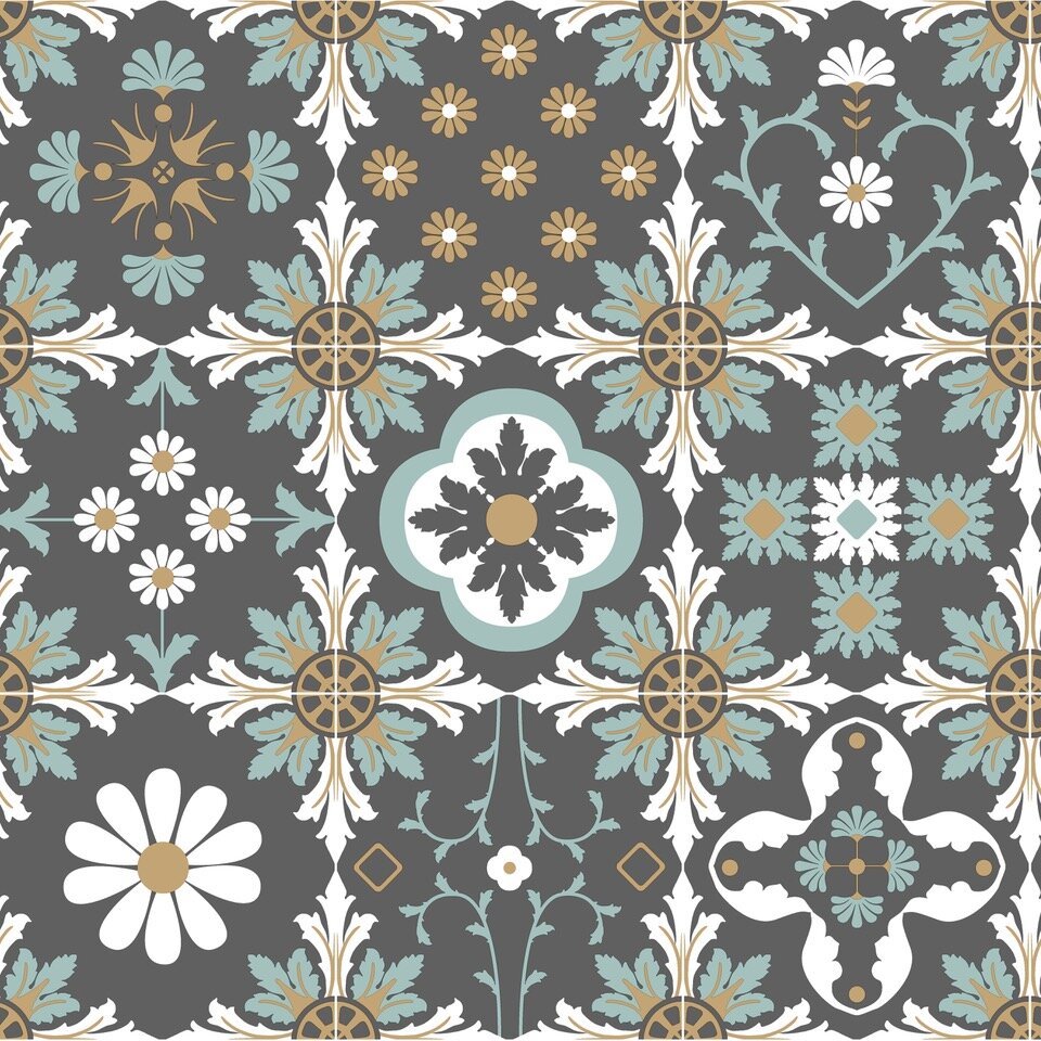 Dutch Wallcoverings Illusion M894-09 Blauw / Wit / Zwart / Goud