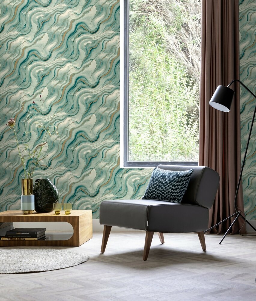 Rasch Factory VI 497632 Wit / Groen / Goud