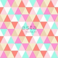 Everybody Bonjour behang 138714 - Turquoise - Roze - Rood Behang