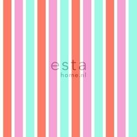 Everybody Bonjour behang 138704 - Turquoise - Roze - Rood Behang