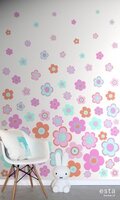 Everybody Bonjour PhotowallXL Vintage Bloemen 158709 - Turquoise - Roze - Oranje Behang