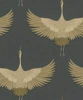 Noordwand Kumano 34532 Zwart - Metallic - Kraanvogel Behang