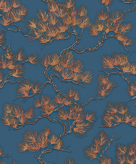 Dutch Wallcoverings Wall Fabric pine tree blue WF121017 (Blauw / Koper)