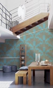 AS Creation Trendwall 2 -  37959-4 - 379594 Turquoise Palmblad / Blauw / Groen / Goud