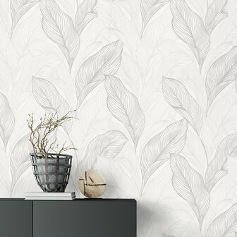 Dutch Wall Decor Fashion for Walls - bladeren wit zilver vlies