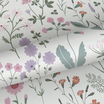 Esta Home Vintage Flowers wit - meerkleurig - paars 139482 (*Gratis Lijm Actie) - Wit - Paars - Multicolour