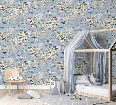 Dutch Wallcoverings Dream Catcher Animal Maps Blauw 13250