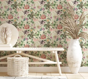 Noordwand Flora MB 47461 Beige - Groen - Roze