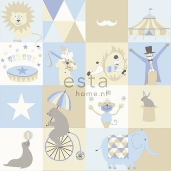 Everybody Bonjour behang 138710 - Blauw - Beige Behang