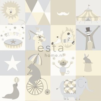 Everybody Bonjour behang 128705 - Wit - Grijs - Beige Behang
