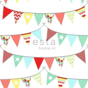 Everybody Bonjour behang 138717 - Rood - Groen - Geel Behang