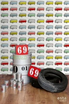 Everybody Bonjour WallpaperXXL Vintage Transporters 158713 - Geel Behang