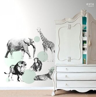 Everybody Bonjour PhotowallXL Dieren 158704 - Zwart - Wit - Groen Behang