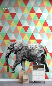 Everybody Bonjour PhotowallXL Olifant 158707 - Rood - Groen - Geel Behang