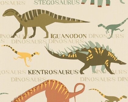 AS Creation Boys and Girls 93633-1 Dinosaurus behang - Groen / Beige Behang